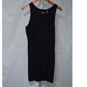 COS Black Ribbed Tank Dress Size L Minimalist Sleeveless Cotton Blend